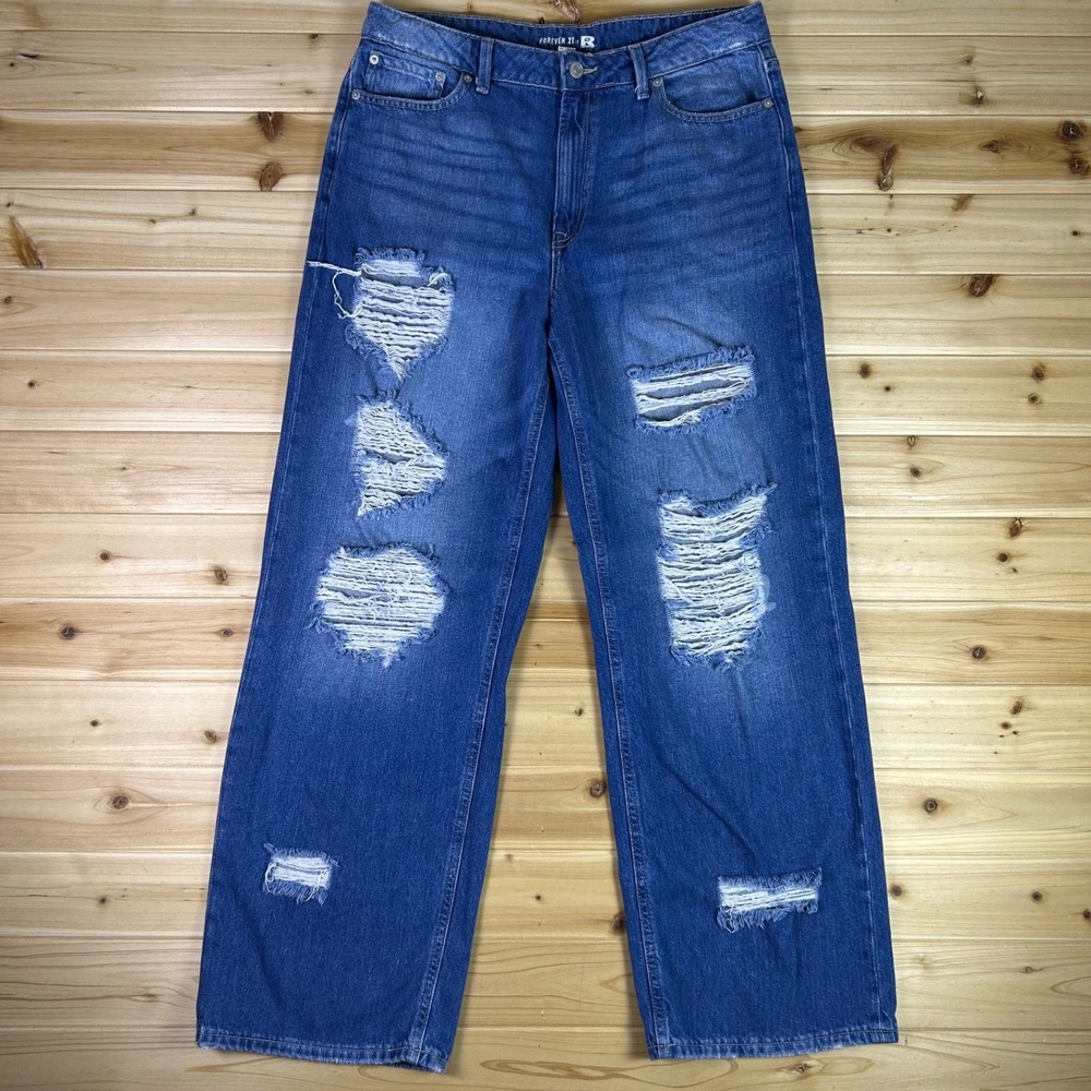 Forever 21 Indigo Distressed Flare Jeans